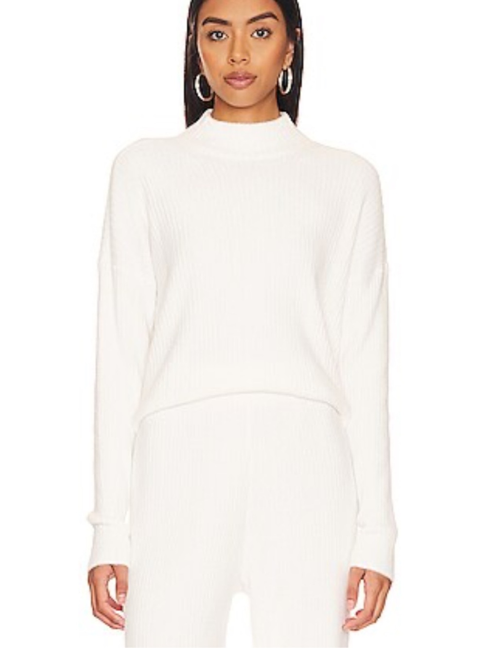 Spiritual Gangster Ivory Ribbed Mock Neck Sweater and Pant Set